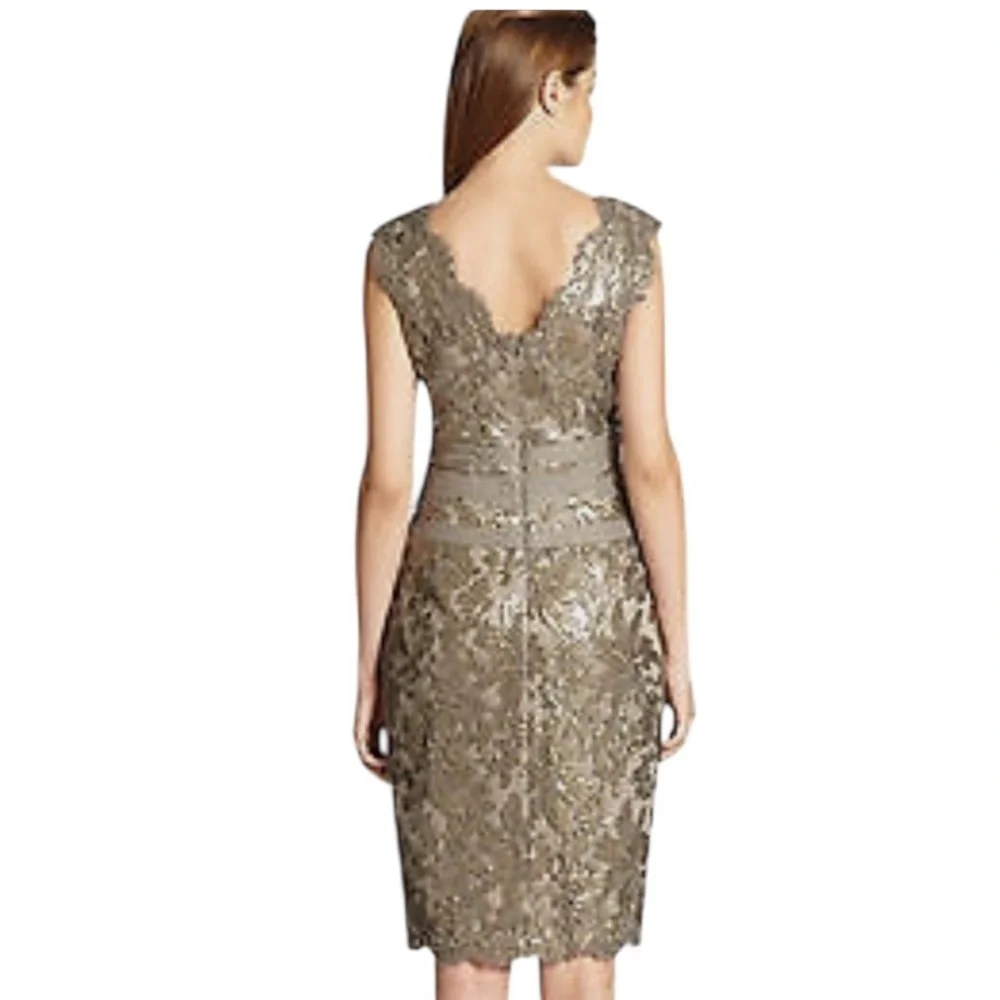 Tadashi Shoji Metallic Embellished Lace Sheath Spring Wedding Guest Dress Size 4